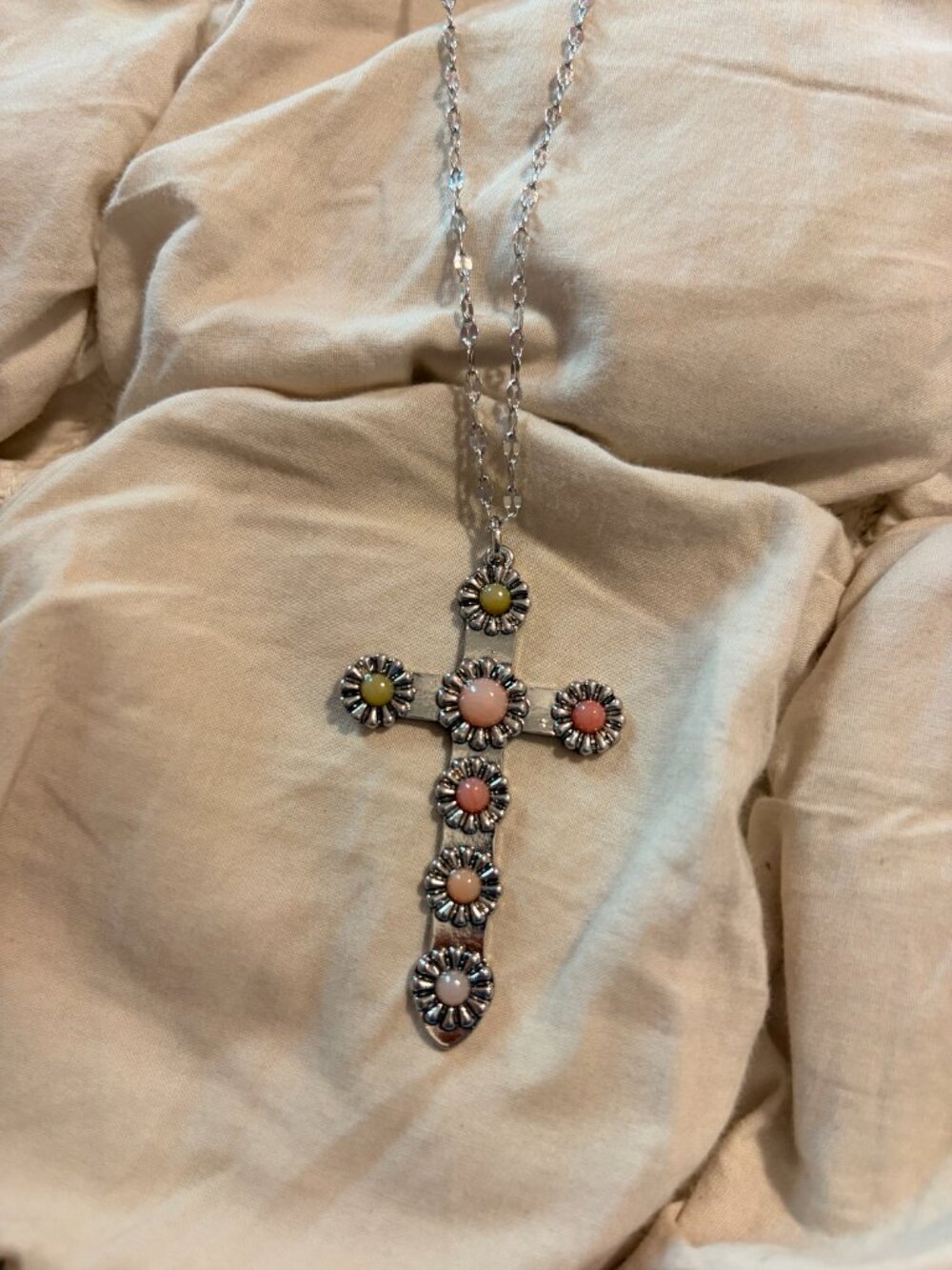 Free People Whimsigoth Pastel Flower Cross Layered Necklace